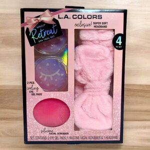 L.A. Colors Makeup Retreat 4 Piece Pink Spa Tool Set Headband Eyes Scrub New
